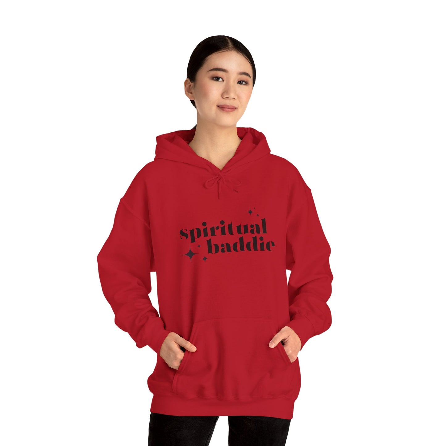 Spiritual Baddie Black Thread Embroidered Cozy Hooded Sweatshirt