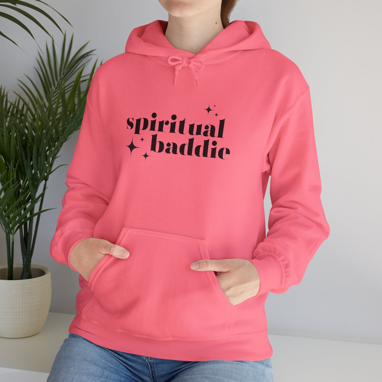 Spiritual Baddie Black Thread Embroidered Cozy Hooded Sweatshirt