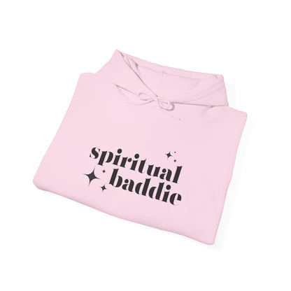 Spiritual Baddie Black Thread Embroidered Cozy Hooded Sweatshirt