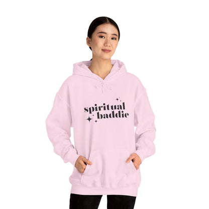 Spiritual Baddie Black Thread Embroidered Cozy Hooded Sweatshirt