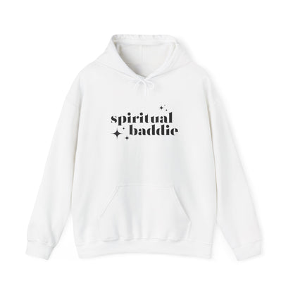 Spiritual Baddie Black Thread Embroidered Cozy Hooded Sweatshirt