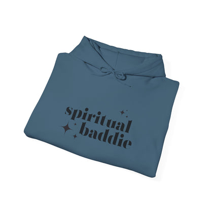 Spiritual Baddie Black Thread Embroidered Cozy Hooded Sweatshirt