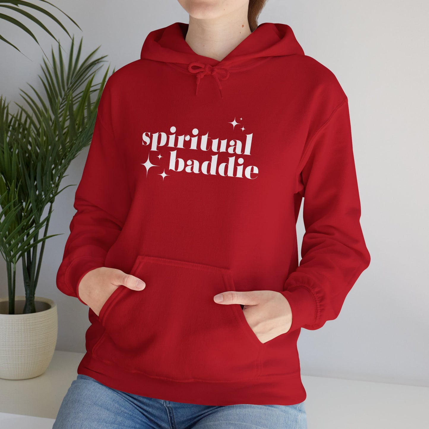 Spiritual Baddie White Thread Embroidered Cozy Hooded Sweatshirt