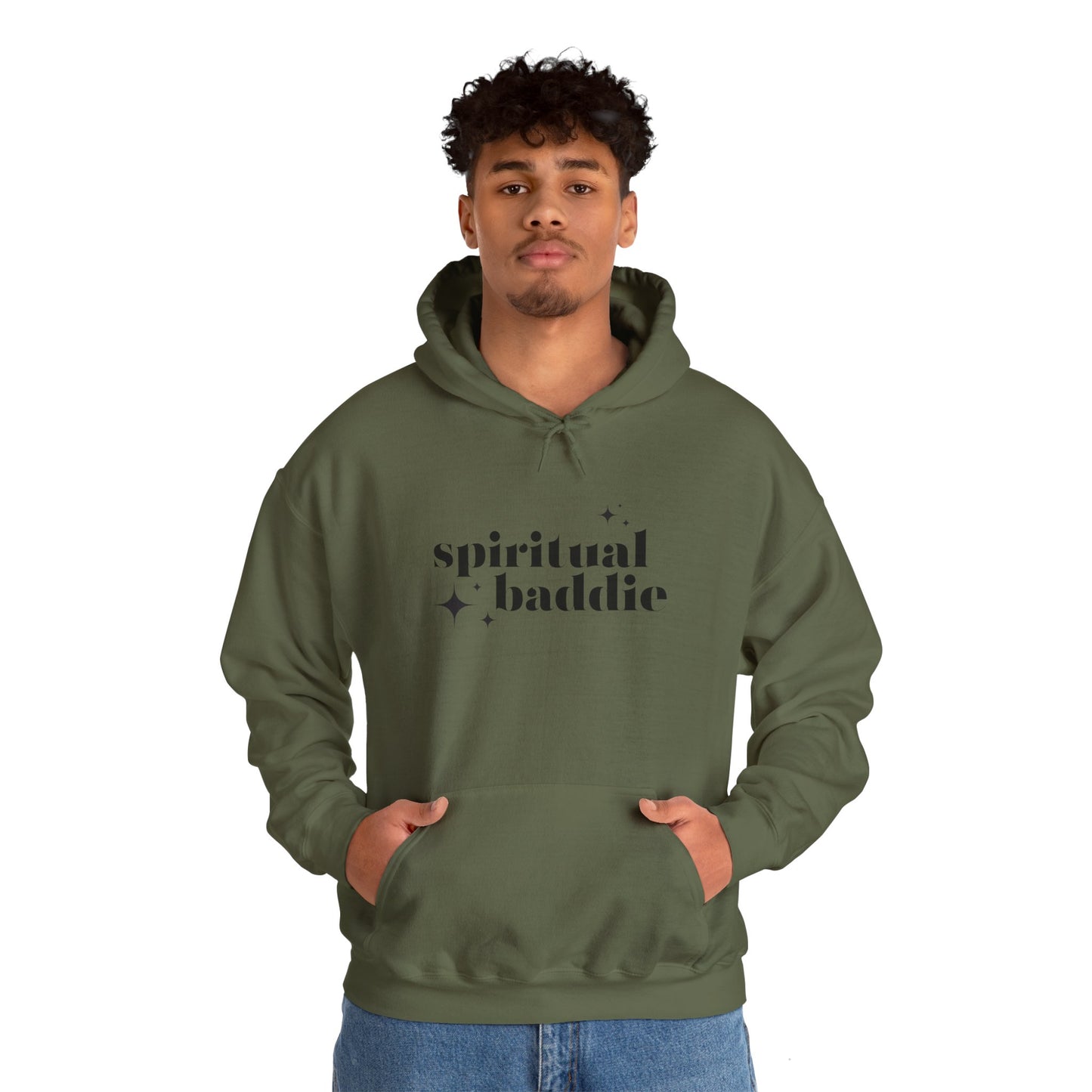 Spiritual Baddie Black Thread Embroidered Cozy Hooded Sweatshirt