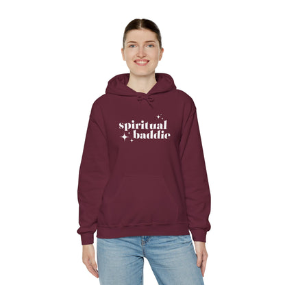 Spiritual Baddie White Thread Embroidered Cozy Hooded Sweatshirt