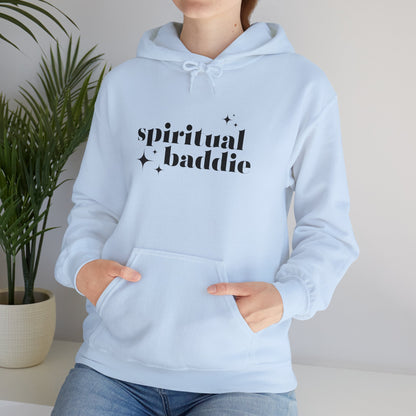 Spiritual Baddie Black Thread Embroidered Cozy Hooded Sweatshirt