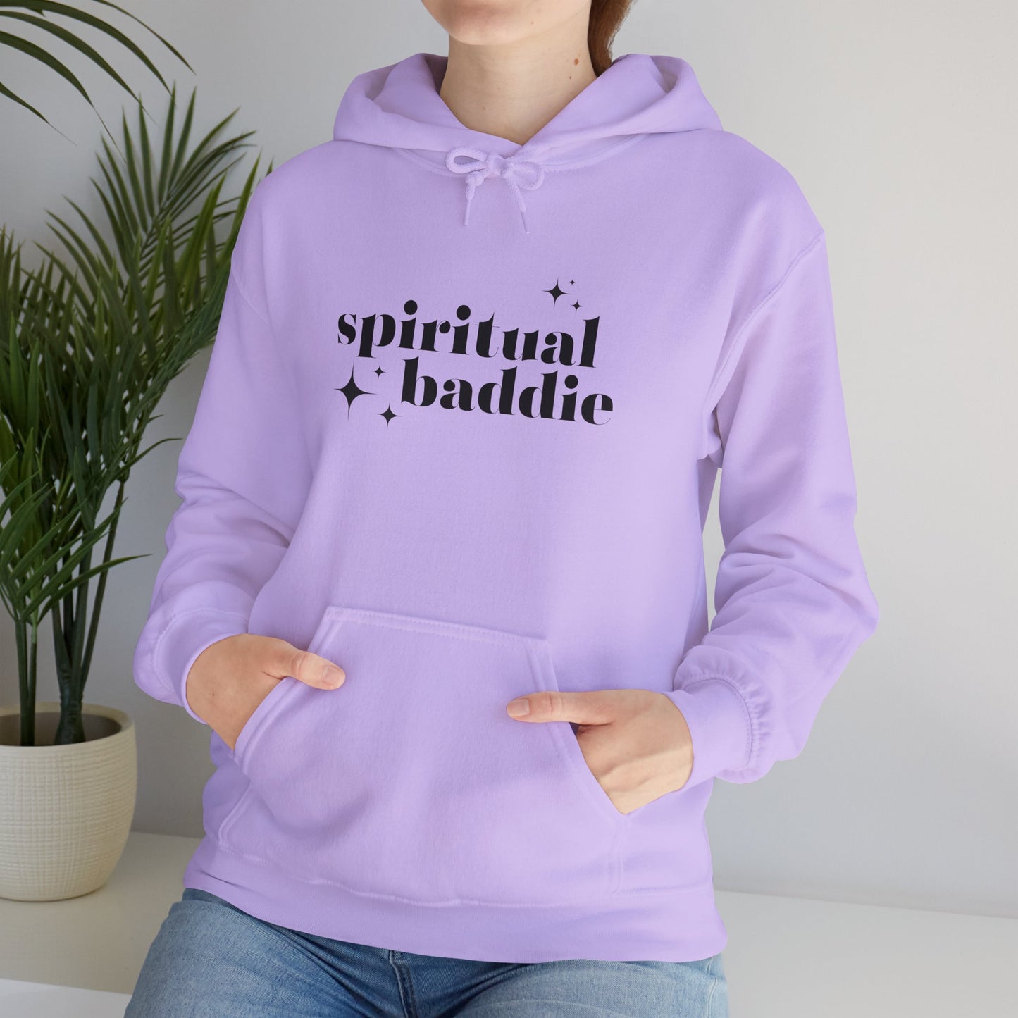 Spiritual Baddie Black Thread Embroidered Cozy Hooded Sweatshirt