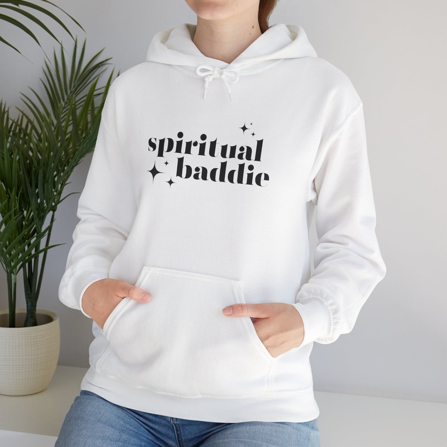 Spiritual Baddie Black Thread Embroidered Cozy Hooded Sweatshirt