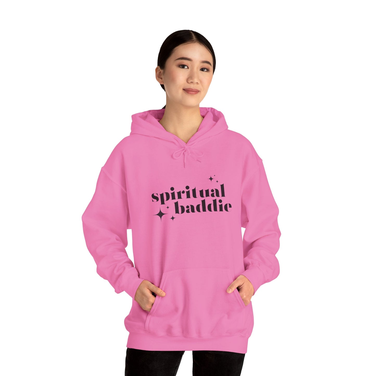 Spiritual Baddie Black Thread Embroidered Cozy Hooded Sweatshirt