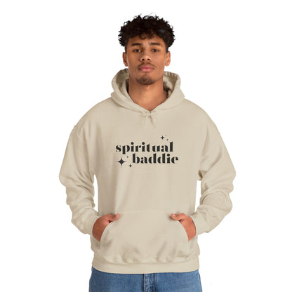 Spiritual Baddie Black Thread Embroidered Cozy Hooded Sweatshirt