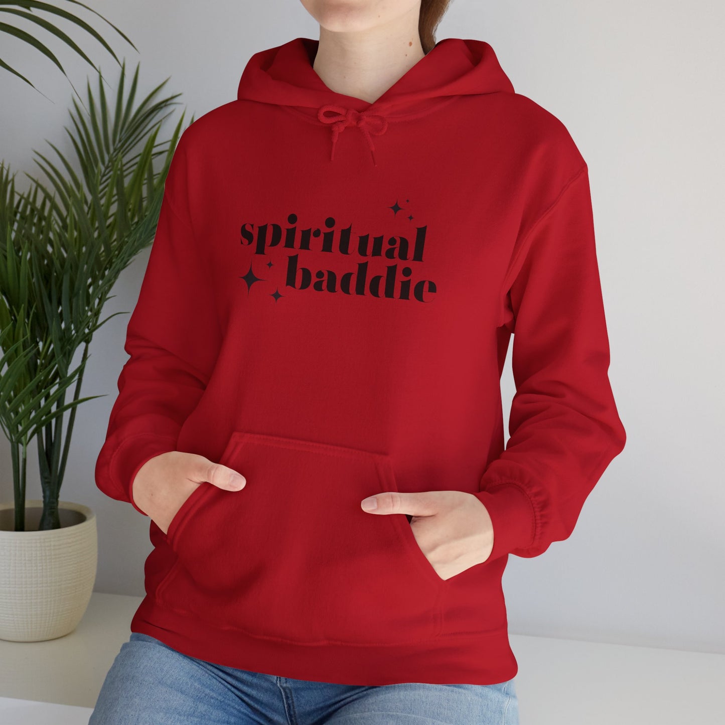 Spiritual Baddie Black Thread Embroidered Cozy Hooded Sweatshirt