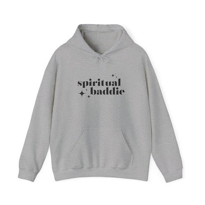 Spiritual Baddie Black Thread Embroidered Cozy Hooded Sweatshirt