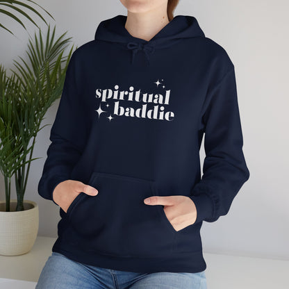 Spiritual Baddie White Thread Embroidered Cozy Hooded Sweatshirt