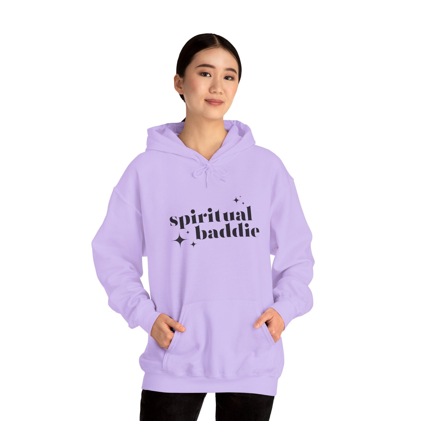 Spiritual Baddie Black Thread Embroidered Cozy Hooded Sweatshirt