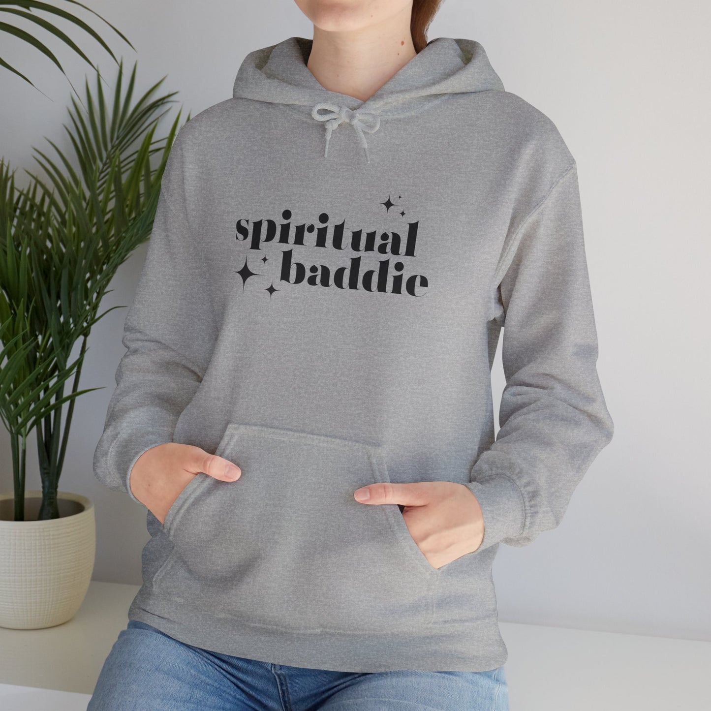 Spiritual Baddie Black Thread Embroidered Cozy Hooded Sweatshirt