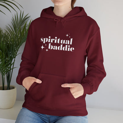 Spiritual Baddie White Thread Embroidered Cozy Hooded Sweatshirt